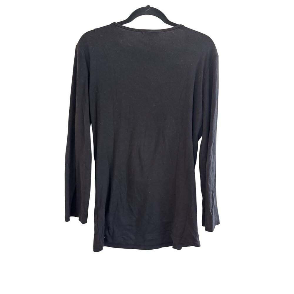 Nicola Berti Black Long-Sleeve Top With Wavy Embellishments Womens L Cotton Blen - Picture 2 of 4